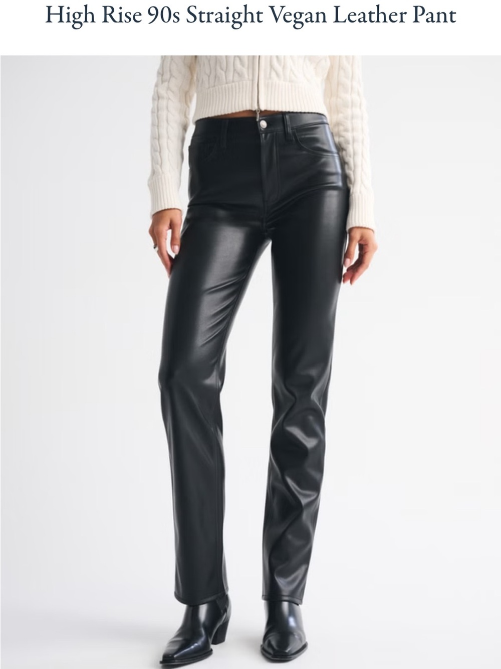 Abercrombie & Fitch High Rise 90s Straight Vegan Leather Pant - Black 30 LONG